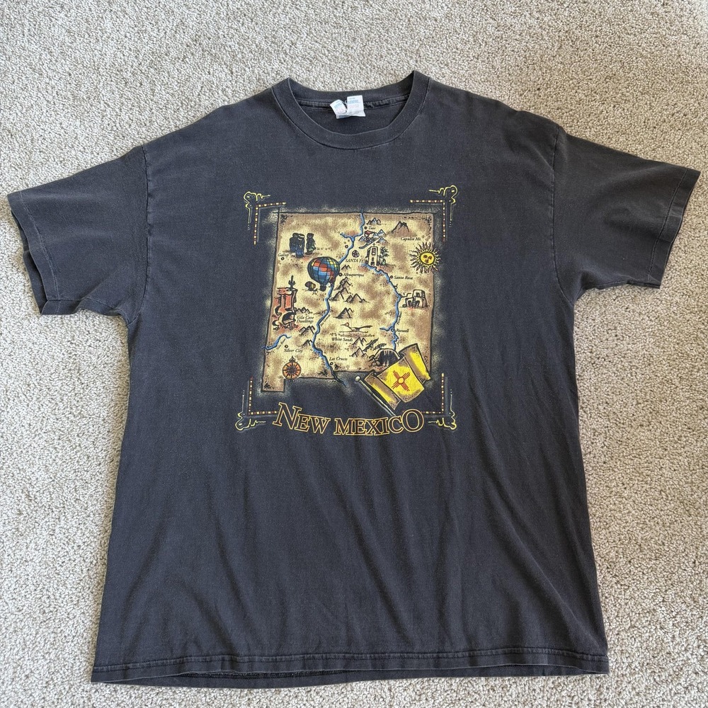 Vintage New Mexico Shirt Mens XL Gray Map Travel Tee T-Shirt Hanes Heavyweight